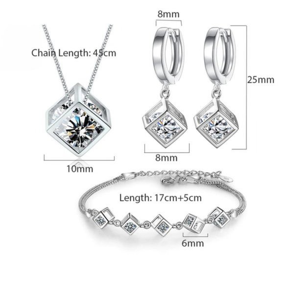NEW [Set of 3] 925 Sterling Silver Diamond Cube E - Picture 13 of 13